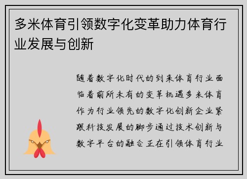 多米体育引领数字化变革助力体育行业发展与创新